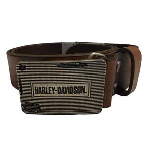 NWT Harley-Davidson Mens Brown Leather Grunge Belt Interchangeable Buckle 32/34